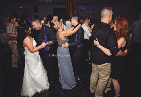 Wedding guests dancing on dance floor