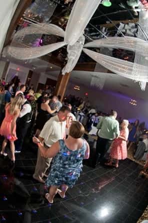 Wedding guests dancing on dance floor
