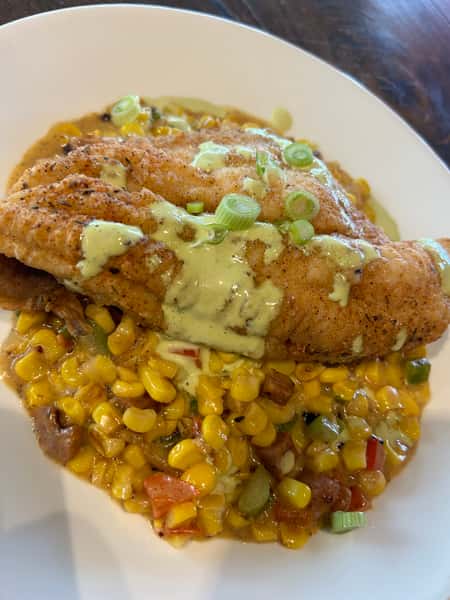 Fried Catfish with Corn Maque Choux