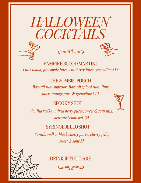Halloween cocktails menu