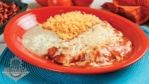 Burrito, Enchilada, Rice and Beans
