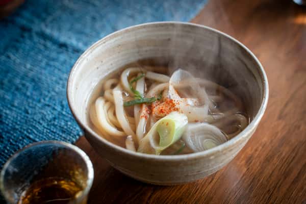 Hot bowl of noodle soup