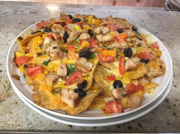 Chicken Nachos with various toppings