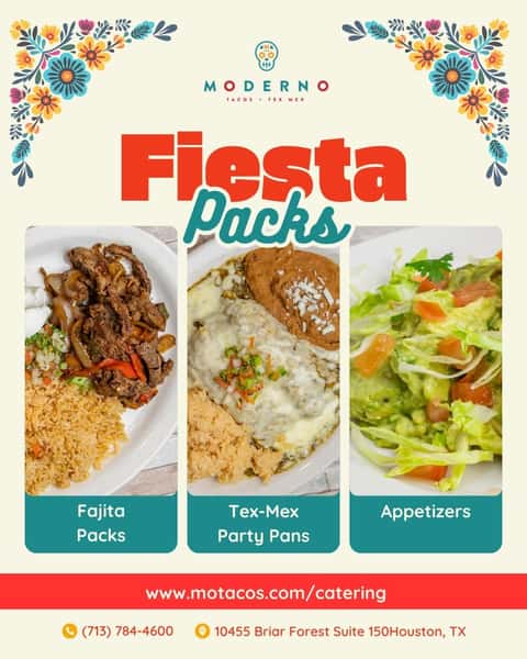 Fall gatherings are around the corner. Let Moderno bring the bold flavors to your next party — big or small, we've got you covered. 🌮🍂
Serve our Fiesta Packs at your event!
#ModernoHouston #HoustonCatering #FallPartyHouston