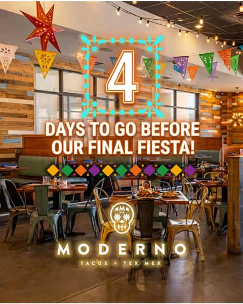 Moderno's lease is up at the end of this month, with only a few more days to dine at Moderno. Saturday October 24th is our last day — and we want to see familiar faces before we close! But this is not the end for Moderno's popular breakfast tacos. Breakfast tacos and other breakfast items will continue to will be available at the take-out door at Palazzo''s Westchase starting the following week of October 26th. See you soon.
 
#Moderno #LastCall #WestHouston