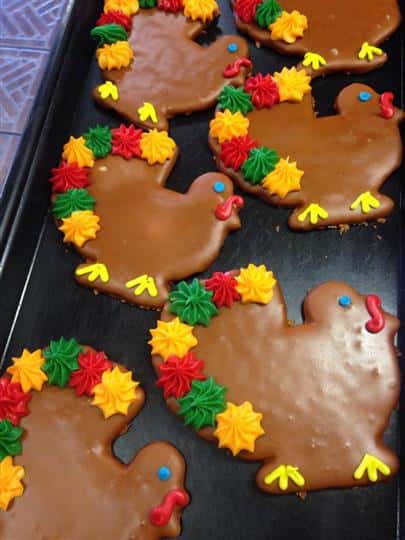 Chocolate cookies in turkey shape with colorful decoration