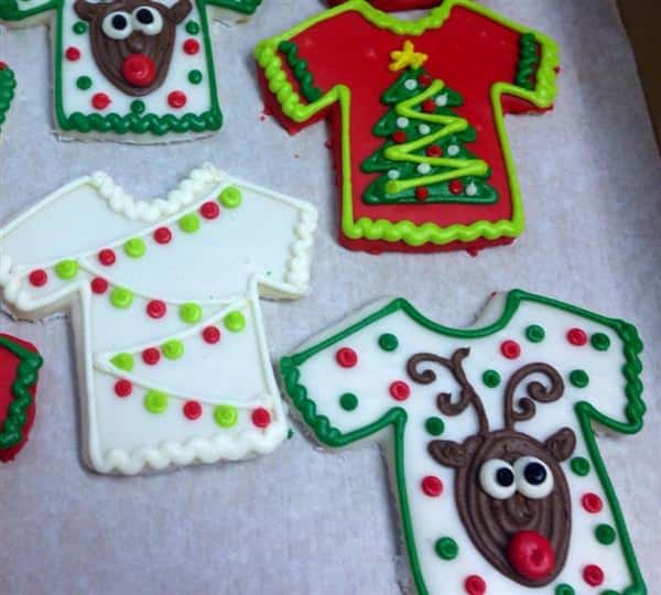Colorful covered cookies in t-shirt shapes