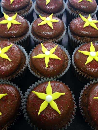 Chocolate double fudge with yellow flowers