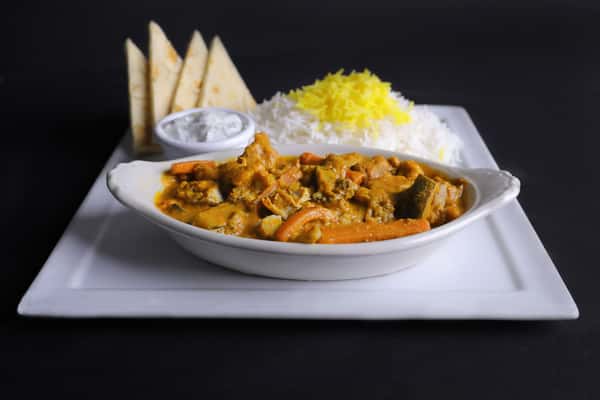 Yellow Chicken Indian Curry Plate