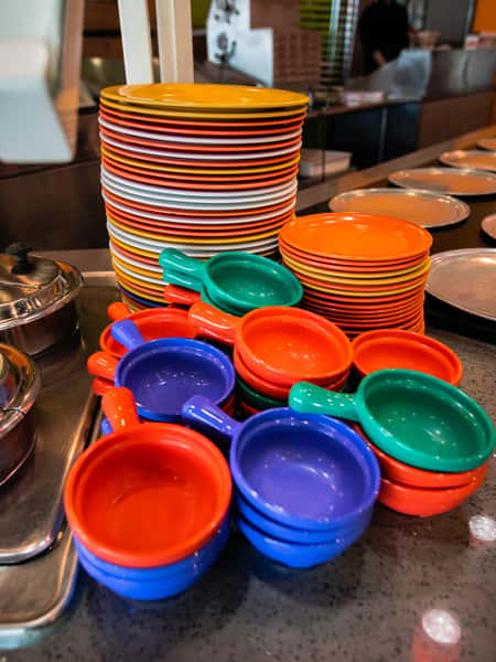 Brightly colored dishes