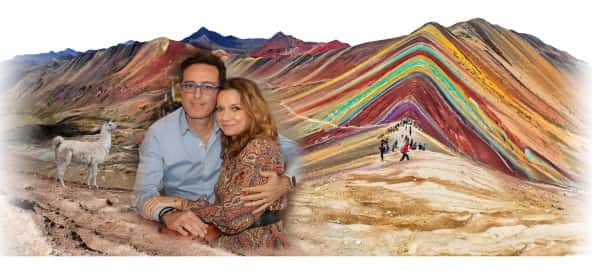 Pink Salt owners in front of Peruvian landscape