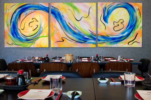 dining area with wall mural