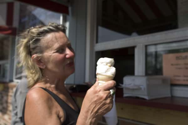 woman enjoying an ice cream cone