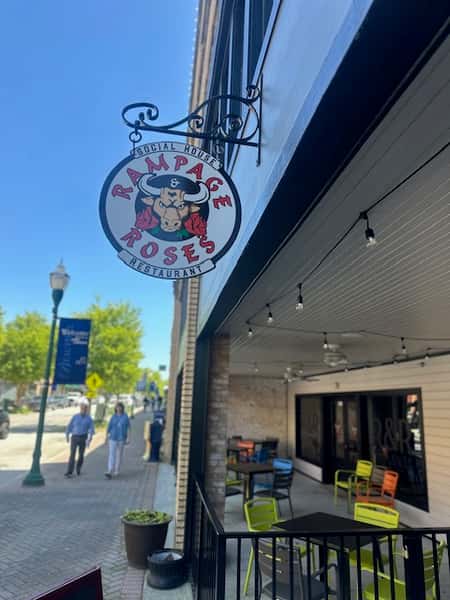 patio with sign