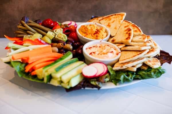 Seasonal Crudité, Hummus, Red Fiery Feta Dip & Toasted Pita
