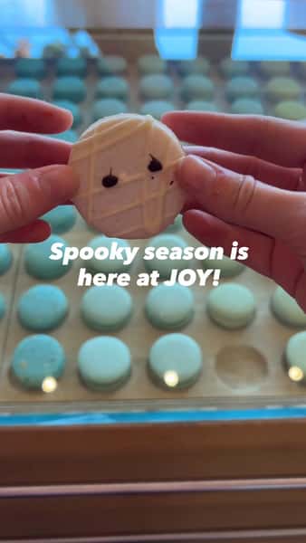 Things are getting spooky at JOY this October! 

Our Halloween macarons are here:

Frankenstein — chocolate with a salted caramel center 
Bloody Finger — filled with our housemade Butterfinger-inspired filling
Mummy — a delicious mix of our classic Italian Cream + chocolate fillings 

Which one is your favorite??