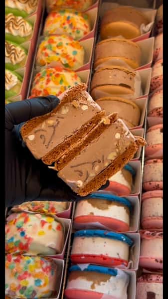 The middle is where the magic happens.

Watch us make the rocky road filling: rich chocolate ice cream loaded with toasted peanuts, pecans, and dehydrated marshmallows.