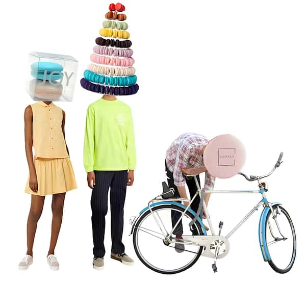 people with macaron heads