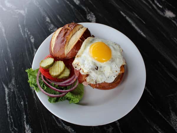 burger topped with fried egg