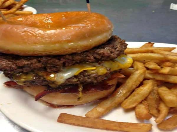 double bacon cheeseburger served with fries