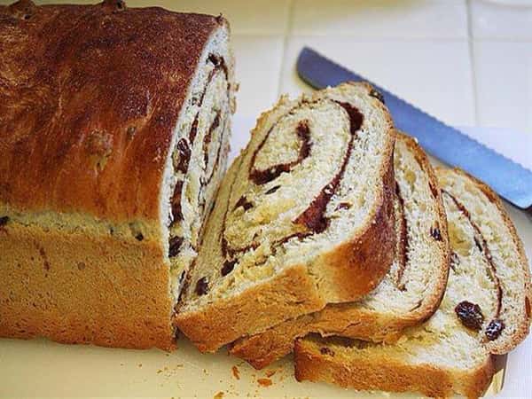 freshly sliced cinnimon raisin bread
