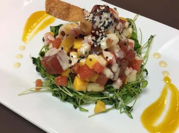 a salad of ahi tuna and mango