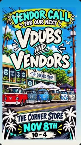 🚨 CALLING ALL VENDORS! 🚨
Our first V-Dubs & Vendors Pop-Up was such a success that we decided to do it again this November! ✌️🚐🛍️
This time around, we’re looking for specific types of vendors to help us create a fun and unique mix for the event.
✨ Only about 8 vendor spots available!
Interested in joining us? Send us a DM streetswagsp and tell us a little about what you offer!
If your business is a great fit for this event, we’ll reach out with registration details. Spots will then be filled on a first-come, first-served basis.
Tag a vendor you think would be a great fit! 👇#sanpedro #sanpedroca #sanpedrocalifornia #shoplocal #community