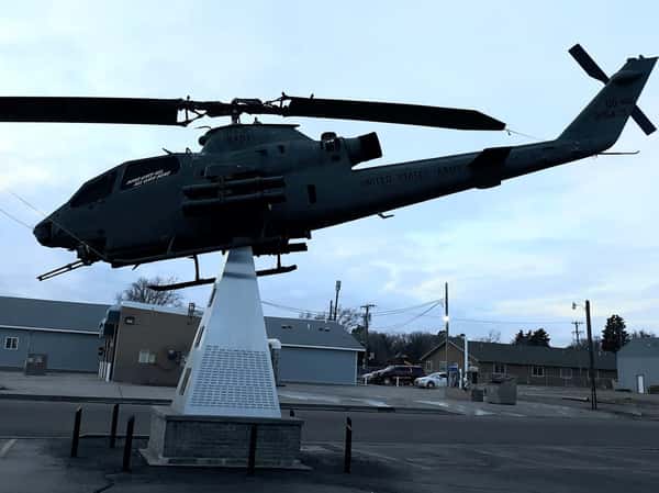 helicopter decor in parking lot