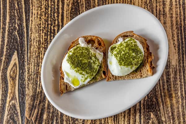 Pesto Spinach on Poached Eggs