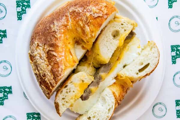 BAGEL W EGG, SAUSAGE, & CHEESE