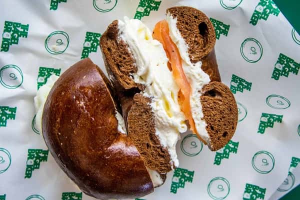 BAGEL WITH EGG WHITES LOX AND CREAM CHEESE