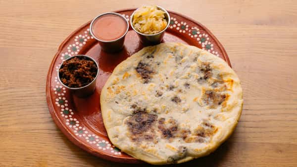 Barbacoa Pupusa with Red Salsa and Curtido