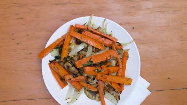 Roasted Organic Carrots Mushrooms & Onions