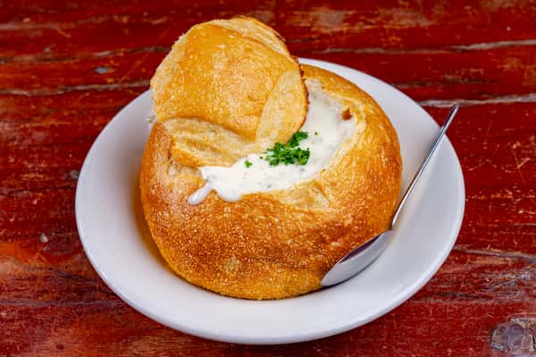 soup in a bread bowl