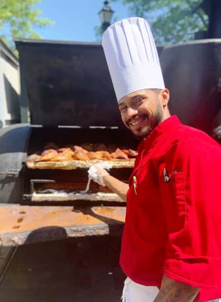 Chef cooking in smoker grill