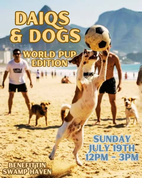 🐕DAIQS & DOGS IS BACK!🐕

🎉Get ready for another epic Dog party Sunday July 19th from 12pm-3pm benefitting the amazing @swamphaven 

🌭Hot Dogs and Daiquiris will be themed around the two final countries playing in the World Cup!

💦We'll have splash pads and a soccer set up for the pups - delicious food and drinks flowing for the humans

🍉Maybe a Watermelon Eating contest for the Pups? 2nd Annual Dog Wet T-Shirt Contest? Who knows! You don't want to miss this epic party for you and your furry favorites