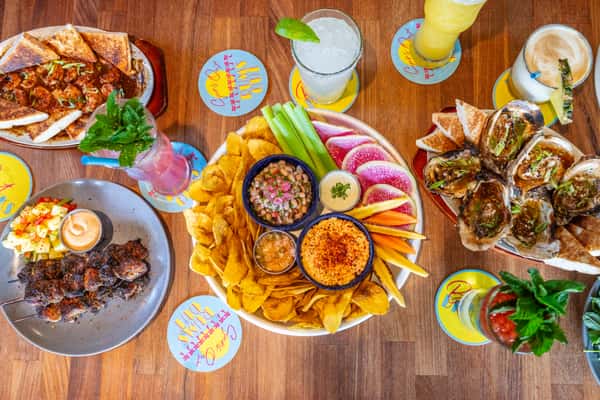 Assortment of dishes and drinks