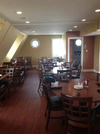 round tables and chairs in the dining room