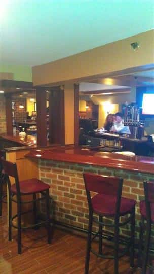 Bar seats surrounding an open bar