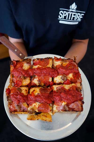 pepperoni square pizza on a plate