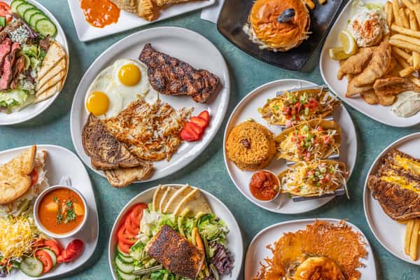 Various dishes on a table