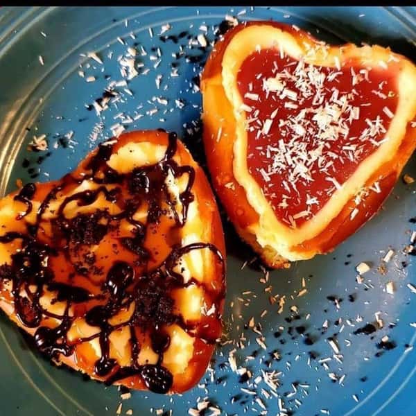heart shaped pastries on a plate