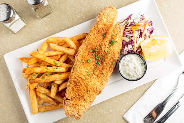 Fried Catfish Plate Food Bud & Rob's New Orleans Bistro Creole Restaurant in San Diego, CA