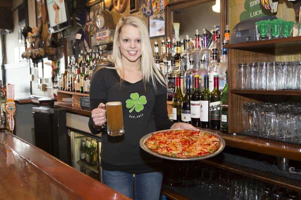 Server with Pizza and Beer