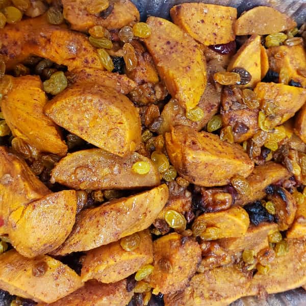 Roasted Sweet Potatoes with walnuts and cranberries