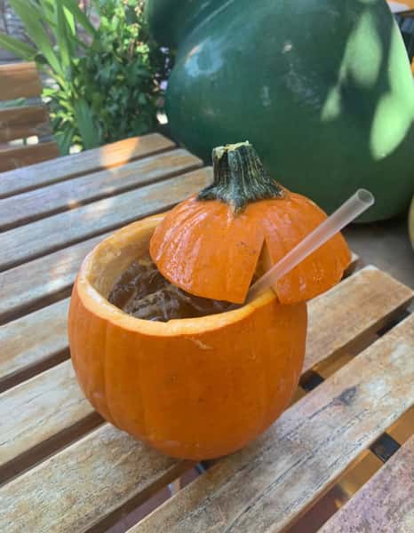 Limited-time Pumpkin Margarita at Joselito's Los Angeles, served in a carved mini pumpkin for a festive fall cocktail experience