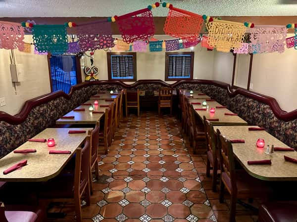 Joselito's Private Party Room in Tujunga, Los Angeles, set for a private event with long tables, festive décor, and seating for up to 35 guests