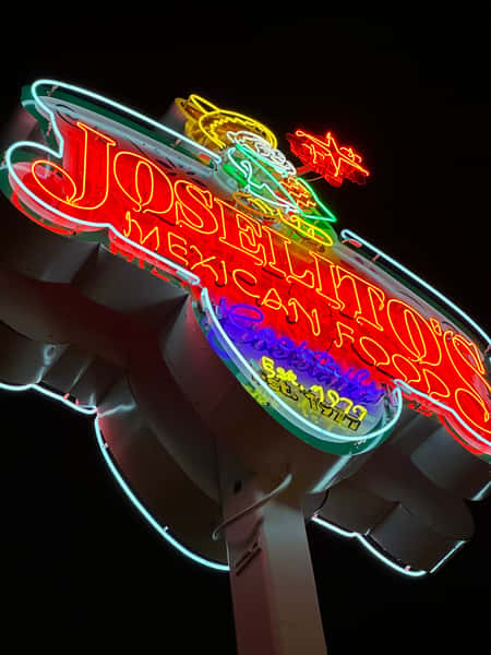 Joselito's Mexican Restaurant neon sign glowing on Foothill Blvd in Los Angeles, a landmark for authentic Mexican cuisine since 1977