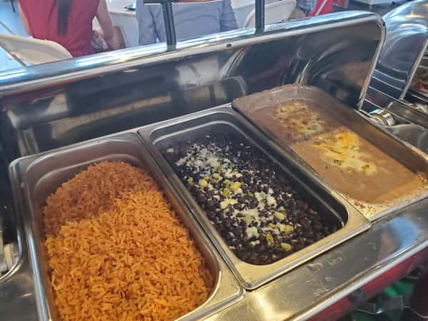 rice and beans in trays