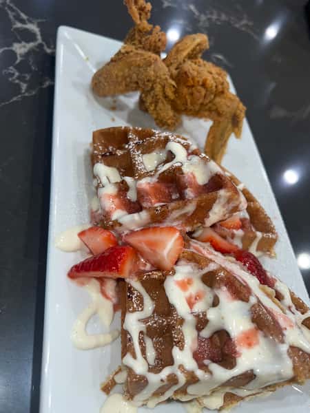 Chicken & Strawberry Cheesecake Waffle